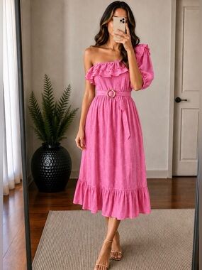 Place Nationale Pink Midi Dress | European Summer Garden Party Feminine | XS/S